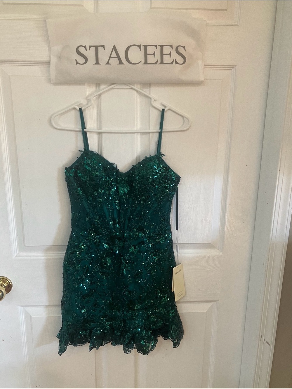 Stacees Emerald Green Sequin Mini Dress